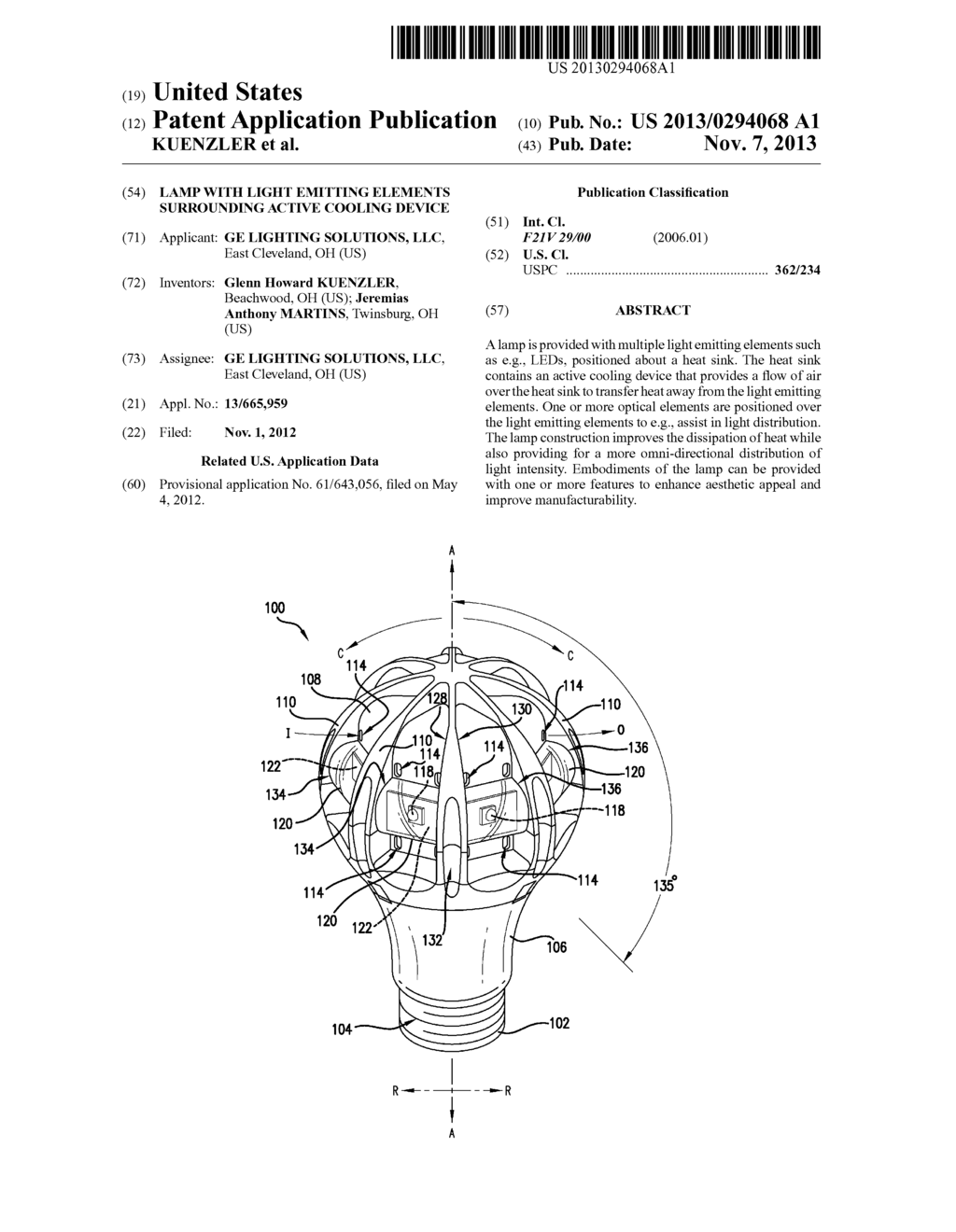 LAMP WITH LIGHT EMITTING ELEMENTS SURROUNDING ACTIVE COOLING DEVICE - diagram, schematic, and image 01