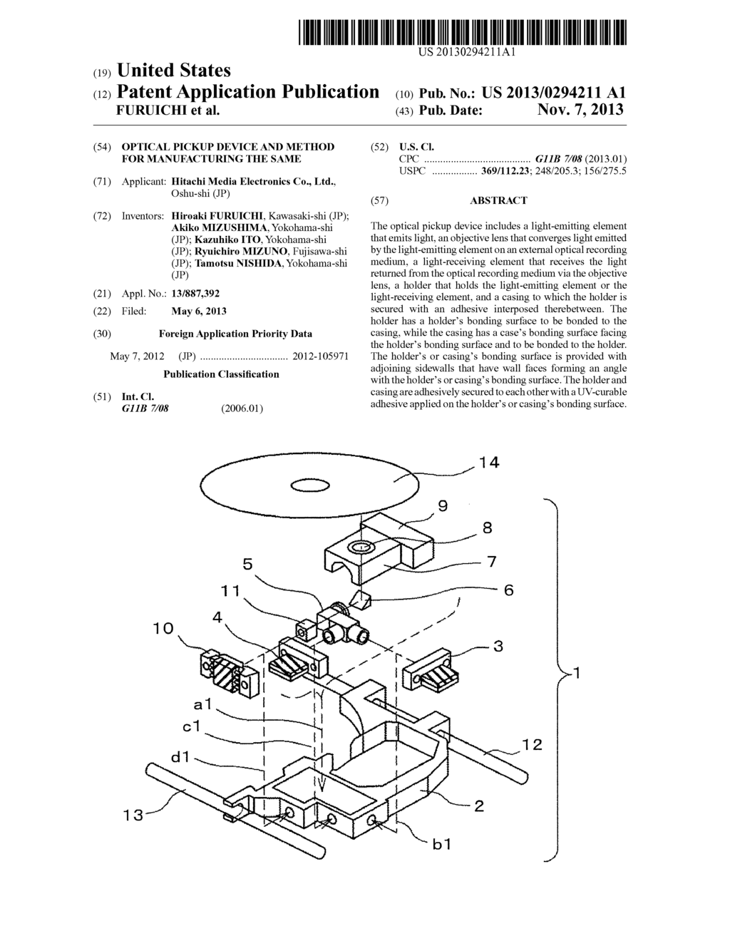 OPTICAL PICKUP DEVICE AND METHOD FOR MANUFACTURING THE SAME - diagram, schematic, and image 01