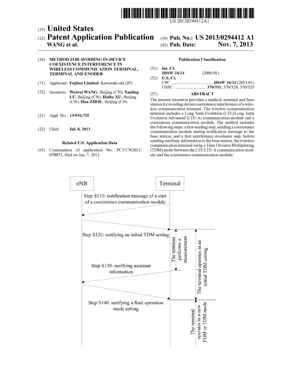 METHOD FOR AVOIDING IN-DEVICE COEXISTENCE INTERFERENCE IN WIRELESS     COMMUNICATION TERMINAL, TERMINAL AND ENODEB - diagram, schematic, and image 01