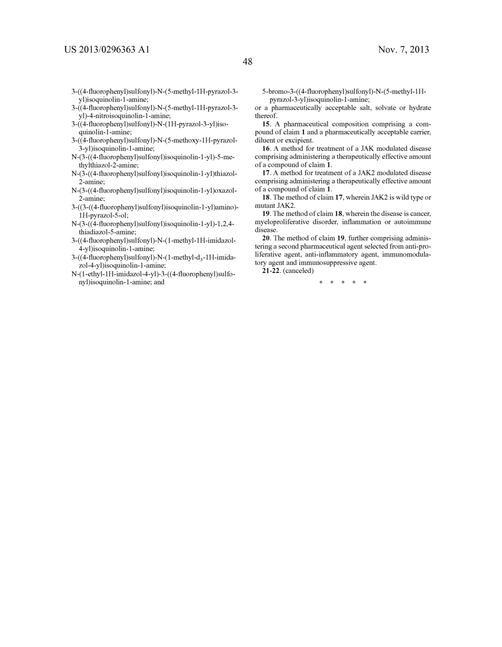 QUINOLINE AND ISOQUINOLINE DERIVATIVES FOR USE AS JAK MODULATORS - diagram, schematic, and image 49