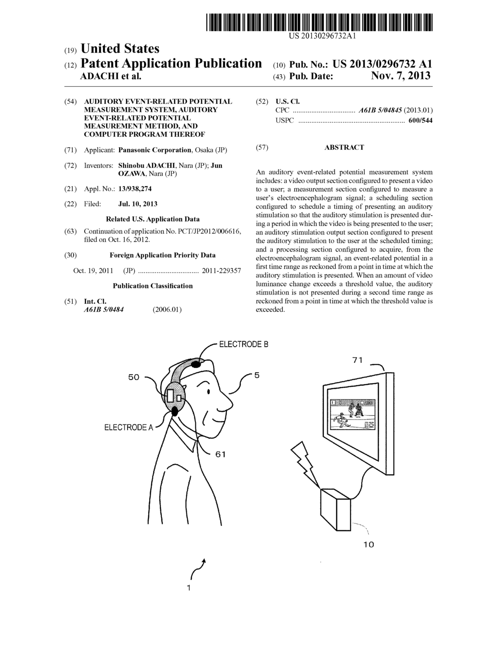 AUDITORY EVENT-RELATED POTENTIAL MEASUREMENT SYSTEM, AUDITORY     EVENT-RELATED POTENTIAL MEASUREMENT METHOD, AND COMPUTER PROGRAM THEREOF - diagram, schematic, and image 01