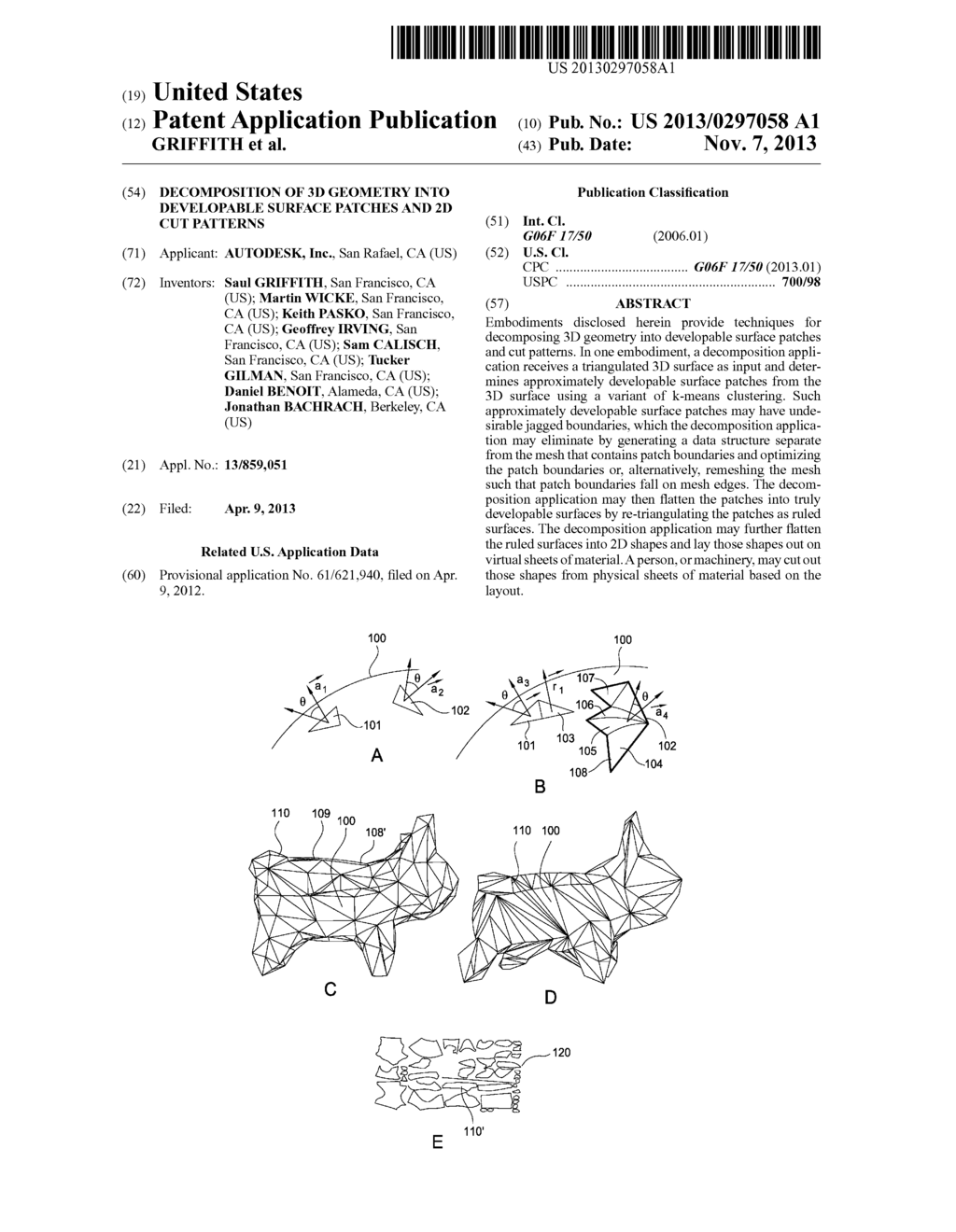 DECOMPOSITION OF 3D GEOMETRY INTO DEVELOPABLE SURFACE PATCHES AND 2D CUT     PATTERNS - diagram, schematic, and image 01