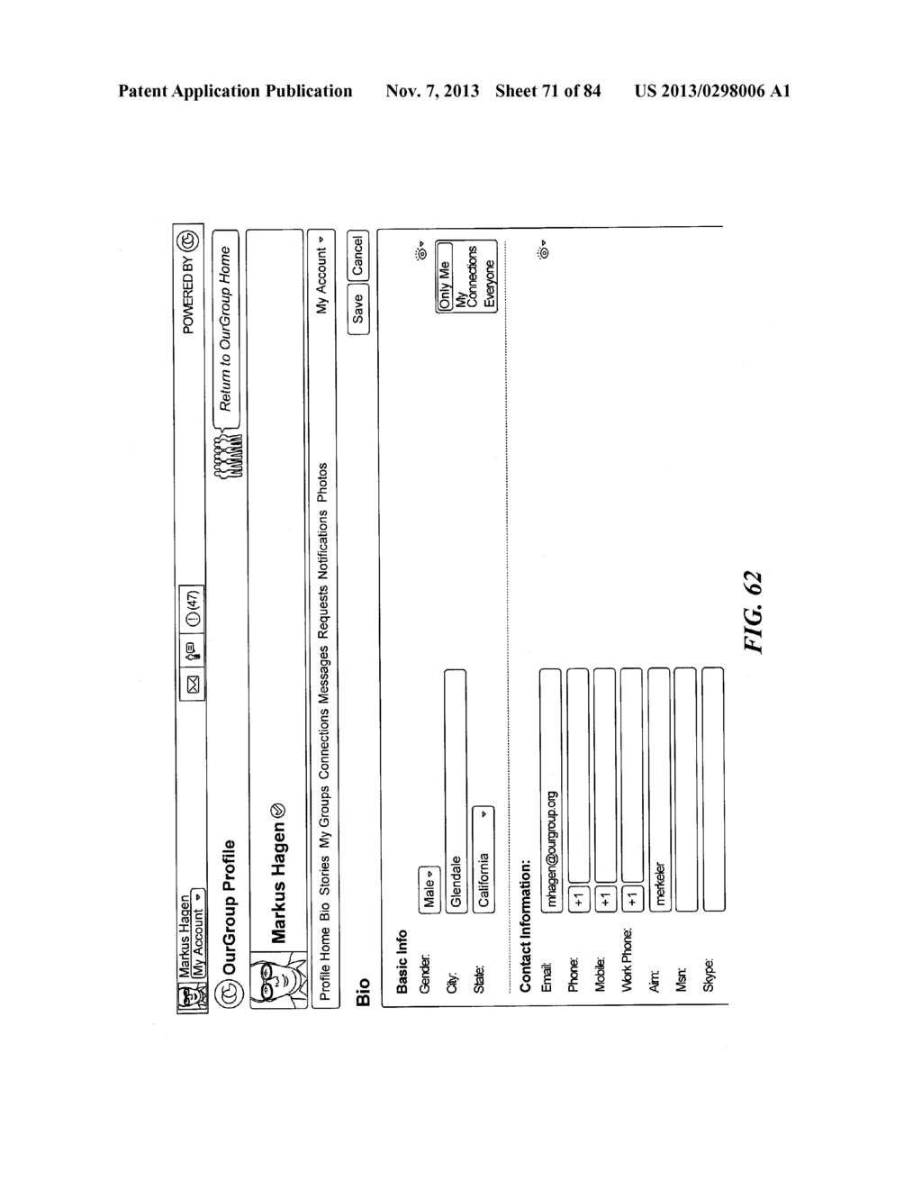 SYSTEM AND METHOD FOR PROVIDING SOFTWARE TOOLS WITHIN AN ONLINE PLATFORM     FOR ORGANIZING GROUPS AND COMMUNICATING WITH MEMBER CLIENTS OF GROUP - diagram, schematic, and image 72