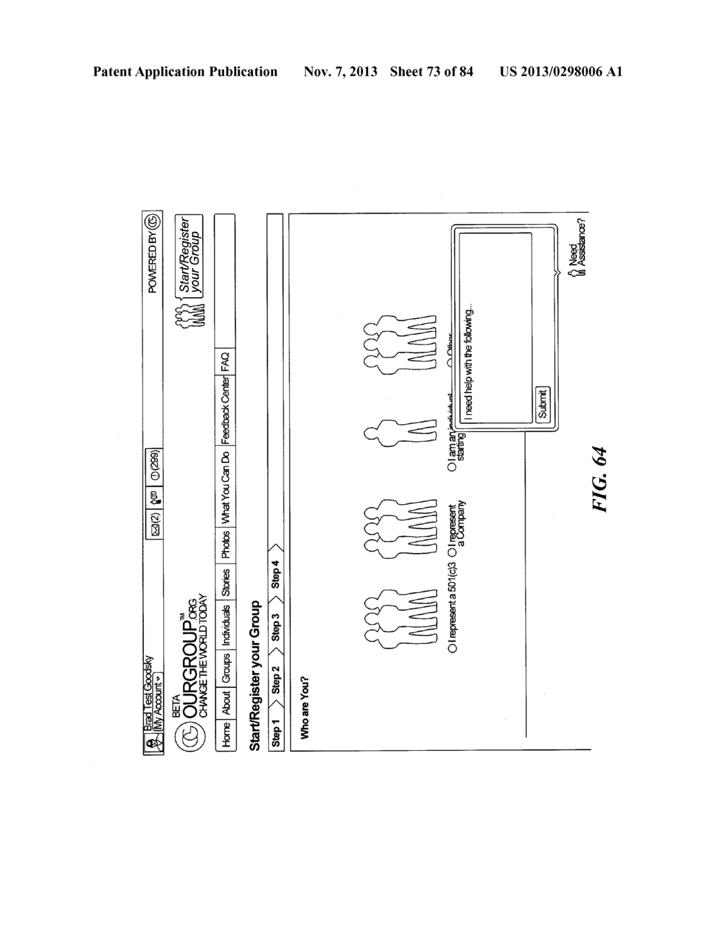 SYSTEM AND METHOD FOR PROVIDING SOFTWARE TOOLS WITHIN AN ONLINE PLATFORM     FOR ORGANIZING GROUPS AND COMMUNICATING WITH MEMBER CLIENTS OF GROUP - diagram, schematic, and image 74