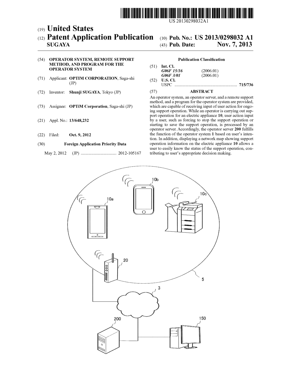 OPERATOR SYSTEM, REMOTE SUPPORT METHOD, AND PROGRAM FOR THE OPERATOR     SYSTEM - diagram, schematic, and image 01