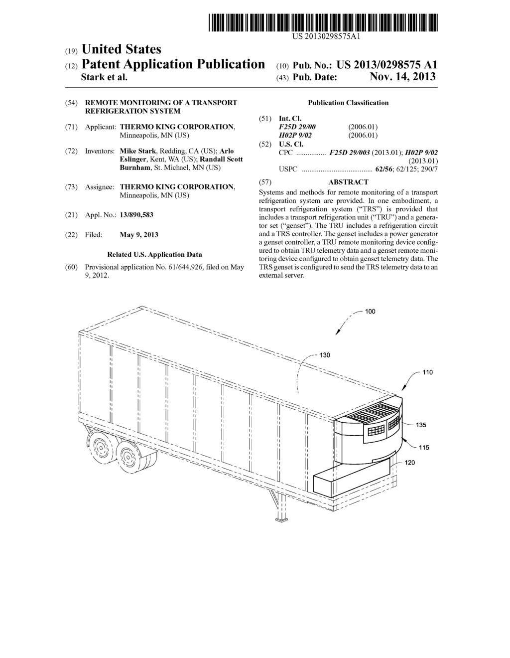 REMOTE MONITORING OF A TRANSPORT REFRIGERATION SYSTEM - diagram, schematic, and image 01