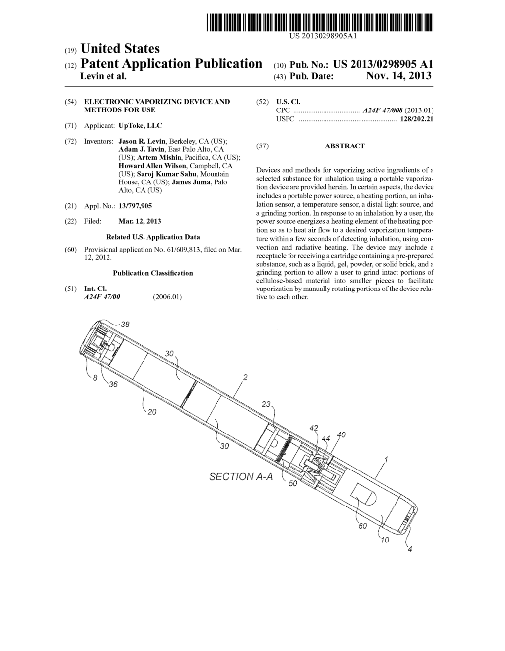 ELECTRONIC VAPORIZING DEVICE AND METHODS FOR USE - diagram, schematic, and image 01