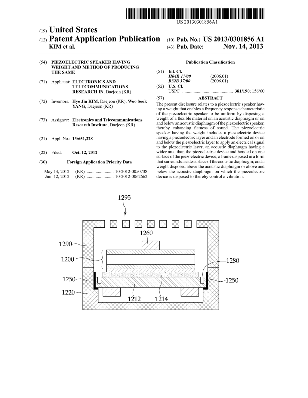 PIEZOELECTRIC SPEAKER HAVING WEIGHT AND METHOD OF PRODUCING THE SAME - diagram, schematic, and image 01