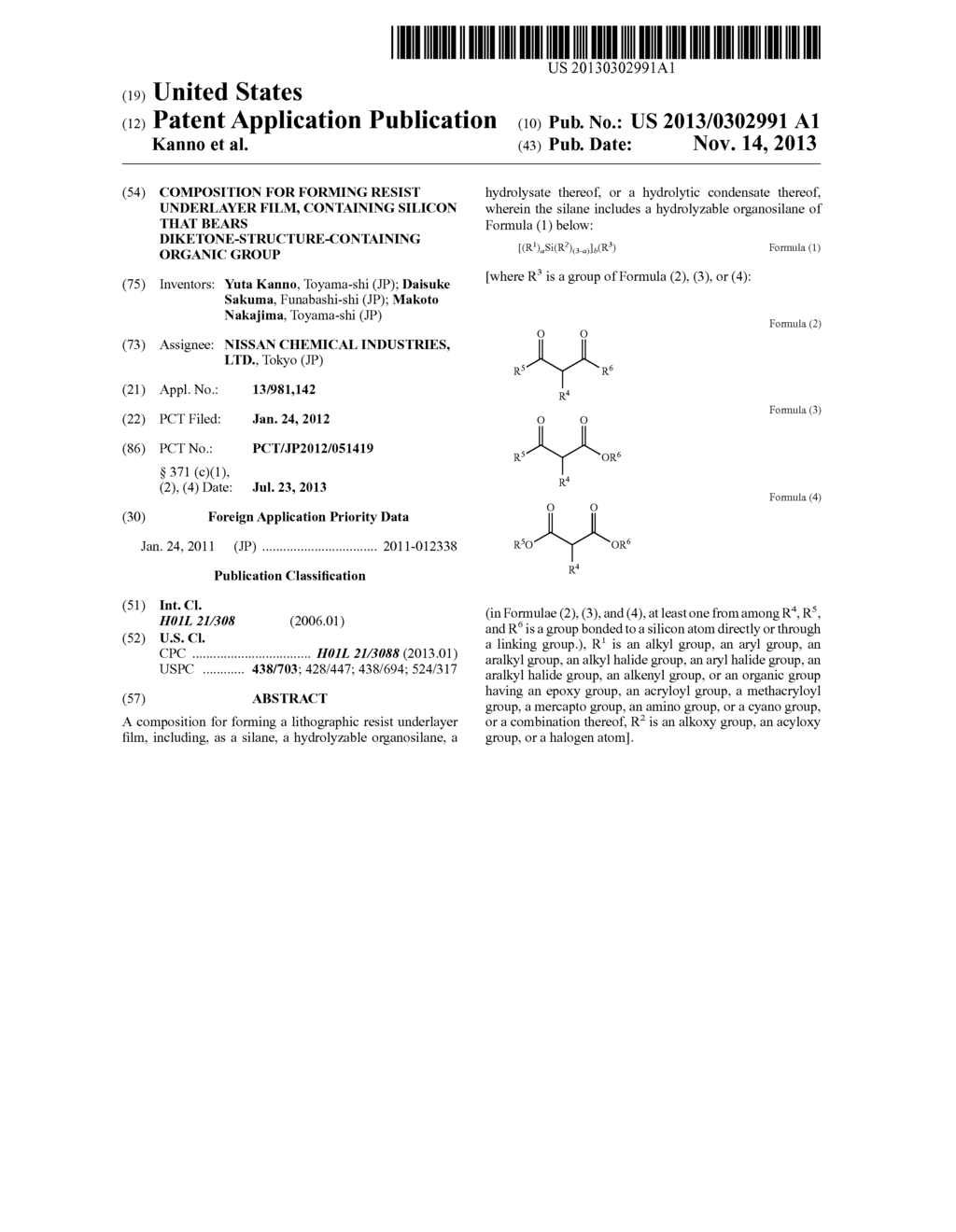 COMPOSITION FOR FORMING RESIST UNDERLAYER FILM, CONTAINING SILICON THAT     BEARS DIKETONE-STRUCTURE-CONTAINING ORGANIC GROUP - diagram, schematic, and image 01