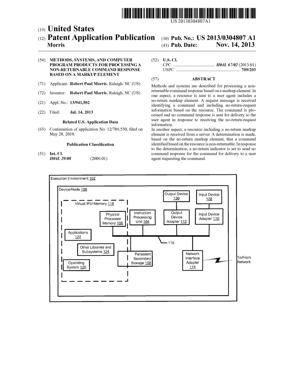 METHODS, SYSTEMS, AND COMPUTER PROGRAM PRODUCTS FOR PROCESSING A     NON-RETURNABLE COMMAND RESPONSE BASED ON A MARKUP ELEMENT - diagram, schematic, and image 01