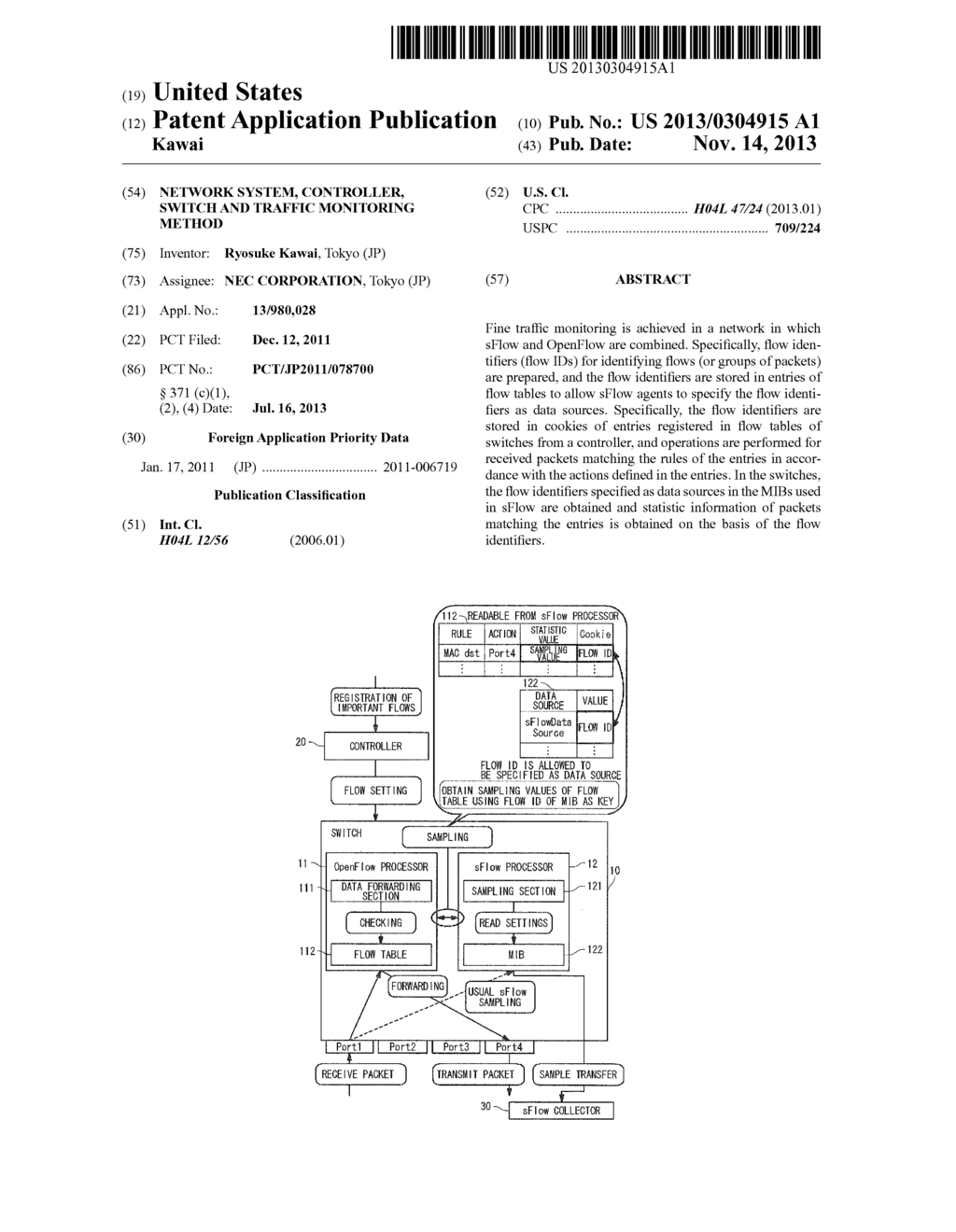 NETWORK SYSTEM, CONTROLLER, SWITCH AND TRAFFIC MONITORING METHOD - diagram, schematic, and image 01