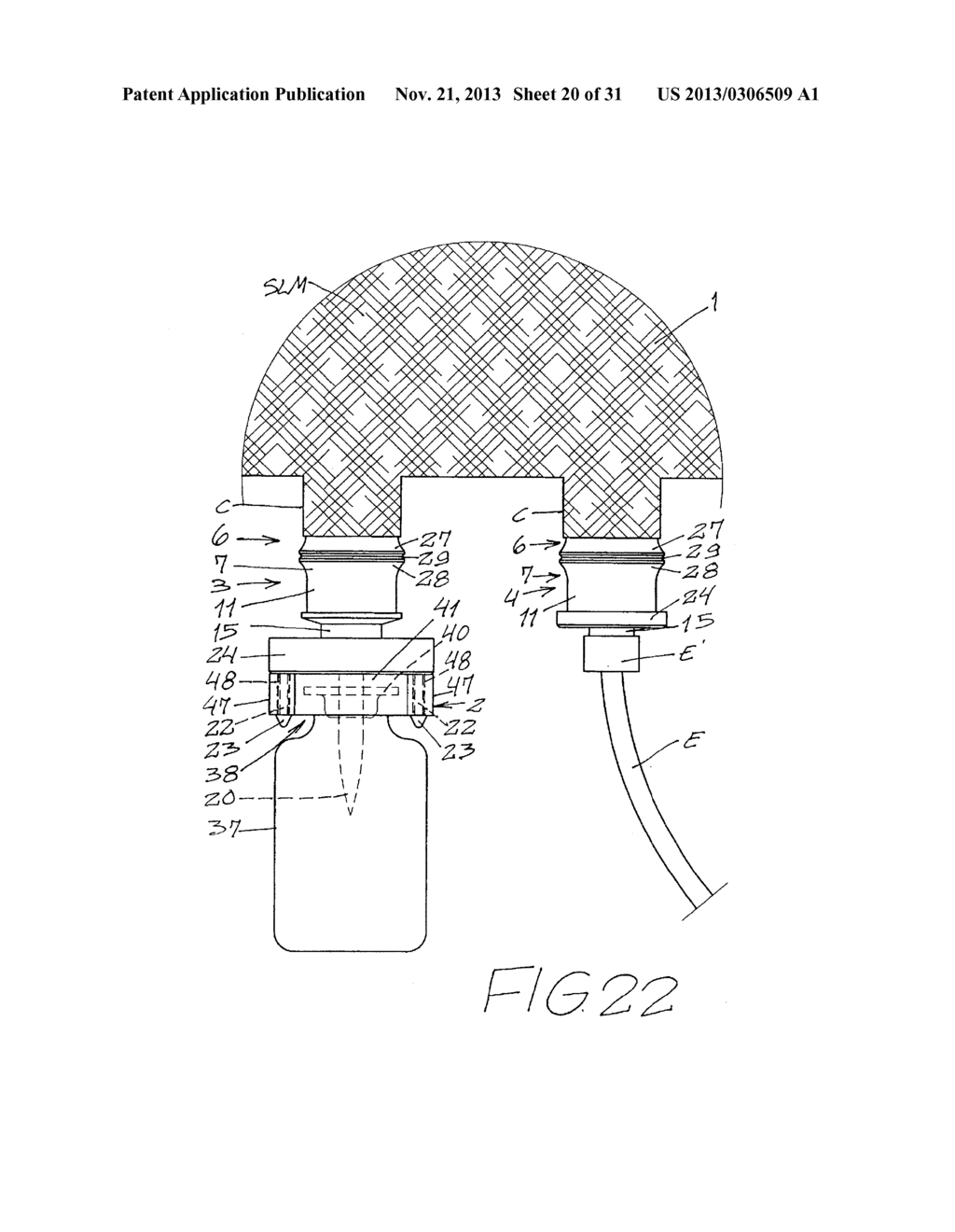 SPIKE-TYPE CONNECTOR FOR A MEDICAMENT RECONSTITUTION BAG, AND SAFETY     DEVICE FOR A BOTTLE CONTAINING A MEDICAMENT TO BE RECONSTITUTED - diagram, schematic, and image 21