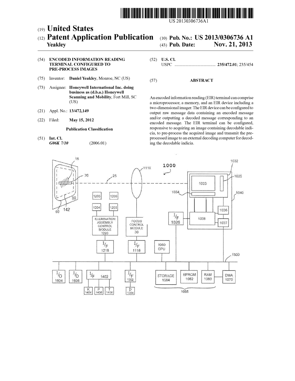 ENCODED INFORMATION READING TERMINAL CONFIGURED TO PRE-PROCESS IMAGES - diagram, schematic, and image 01