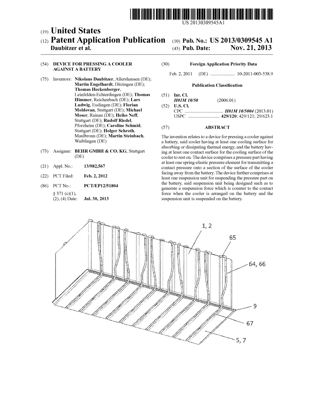 DEVICE FOR PRESSING A COOLER AGAINST A BATTERY - diagram, schematic, and image 01