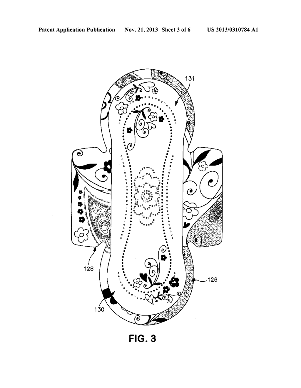 Absorbent Article having Asymmetric Printed Patterns for Providing a     Functional Cue - diagram, schematic, and image 04