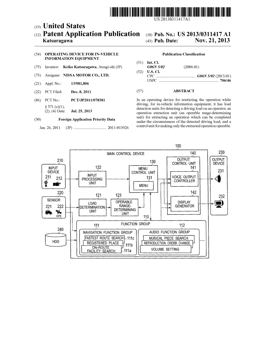 OPERATING DEVICE FOR IN-VEHICLE INFORMATION EQUIPMENT - diagram, schematic, and image 01