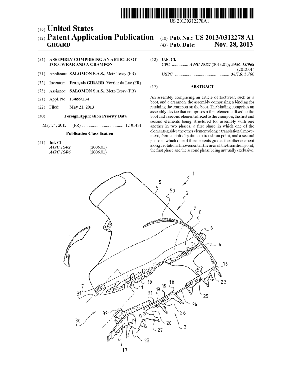 ASSEMBLY COMPRISING AN ARTICLE OF FOOTWEAR AND A CRAMPON - diagram, schematic, and image 01