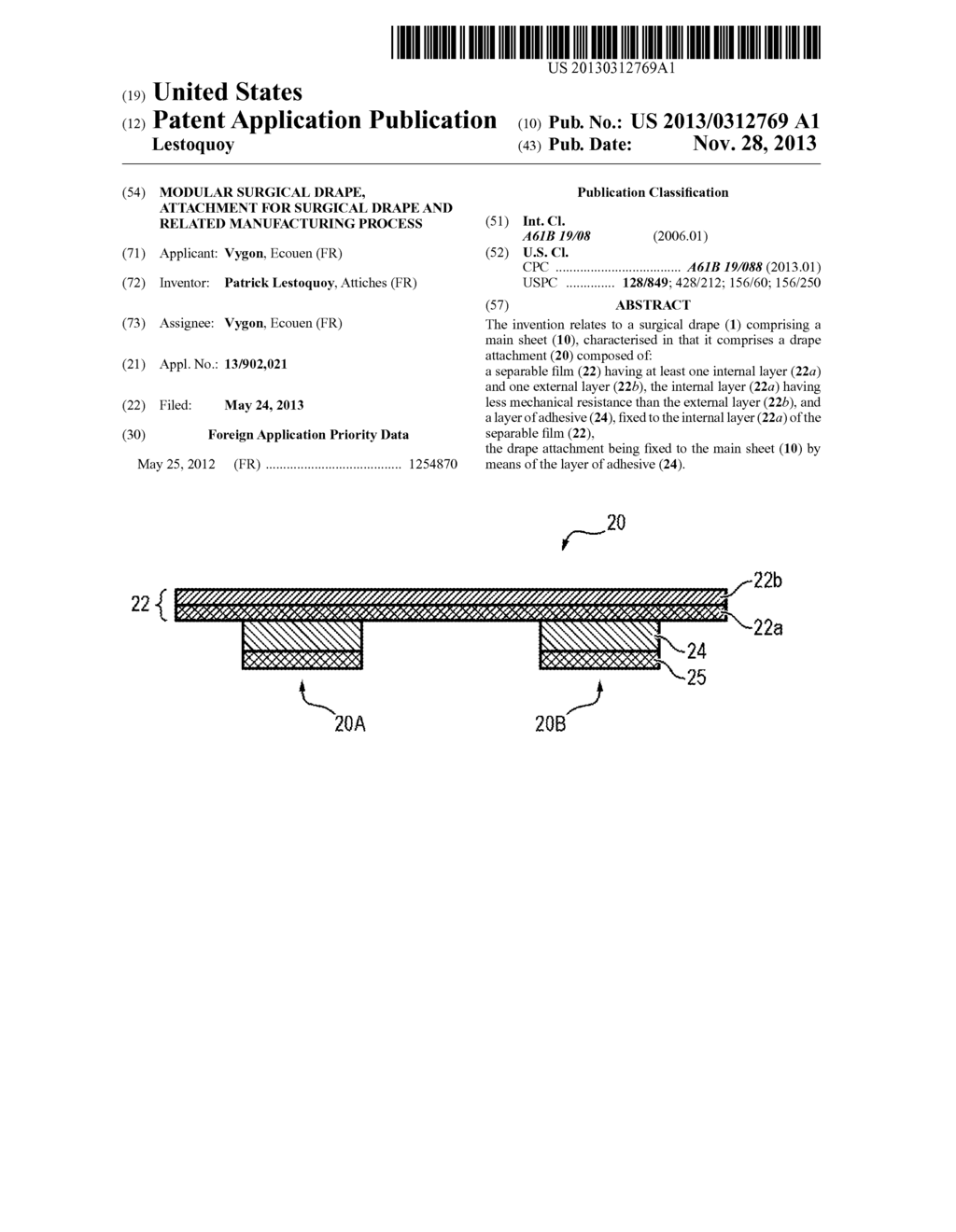 MODULAR SURGICAL DRAPE, ATTACHMENT FOR SURGICAL DRAPE AND RELATED     MANUFACTURING PROCESS - diagram, schematic, and image 01