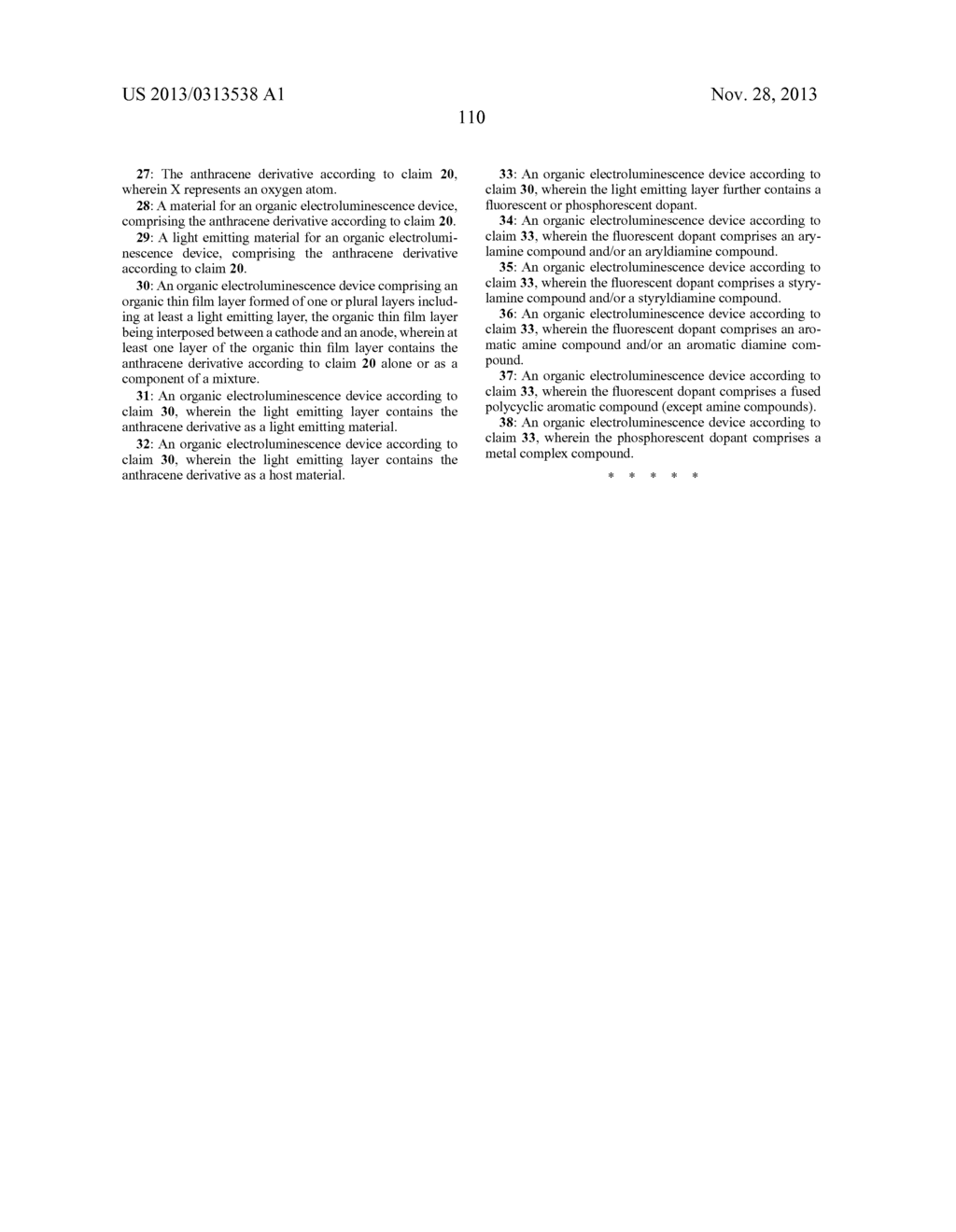 ANTHRACENE DERIVATIVE AND ORGANIC ELECTROLUMINESCENCE DEVICE USING THE     SAME - diagram, schematic, and image 111