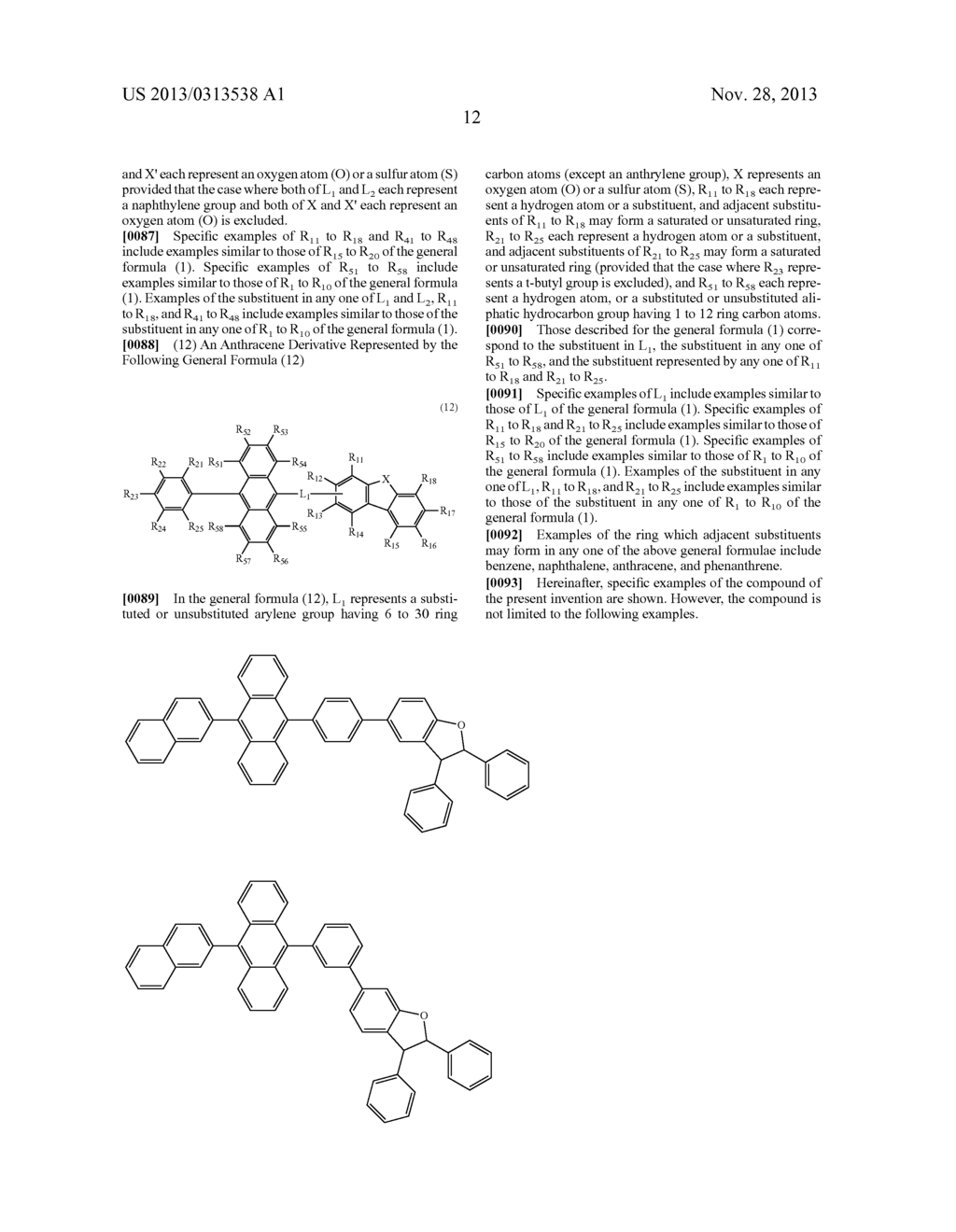 ANTHRACENE DERIVATIVE AND ORGANIC ELECTROLUMINESCENCE DEVICE USING THE     SAME - diagram, schematic, and image 13