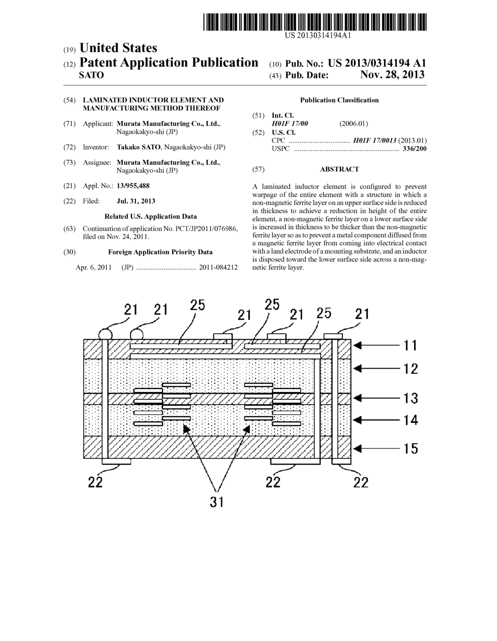 LAMINATED INDUCTOR ELEMENT AND MANUFACTURING METHOD THEREOF - diagram, schematic, and image 01