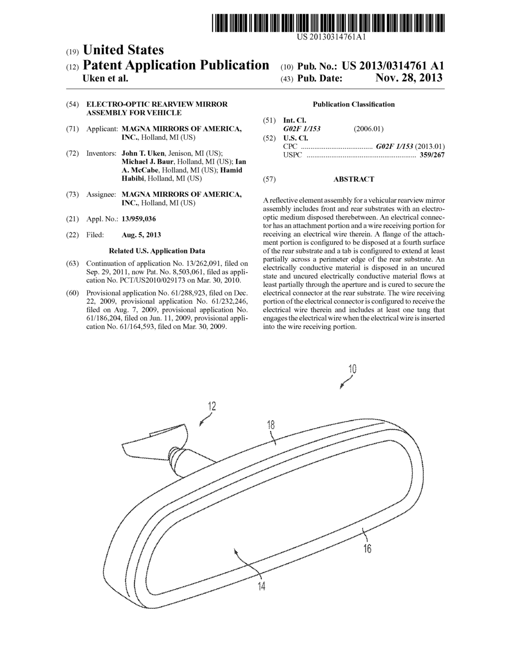 ELECTRO-OPTIC REARVIEW MIRROR ASSEMBLY FOR VEHICLE - diagram, schematic, and image 01