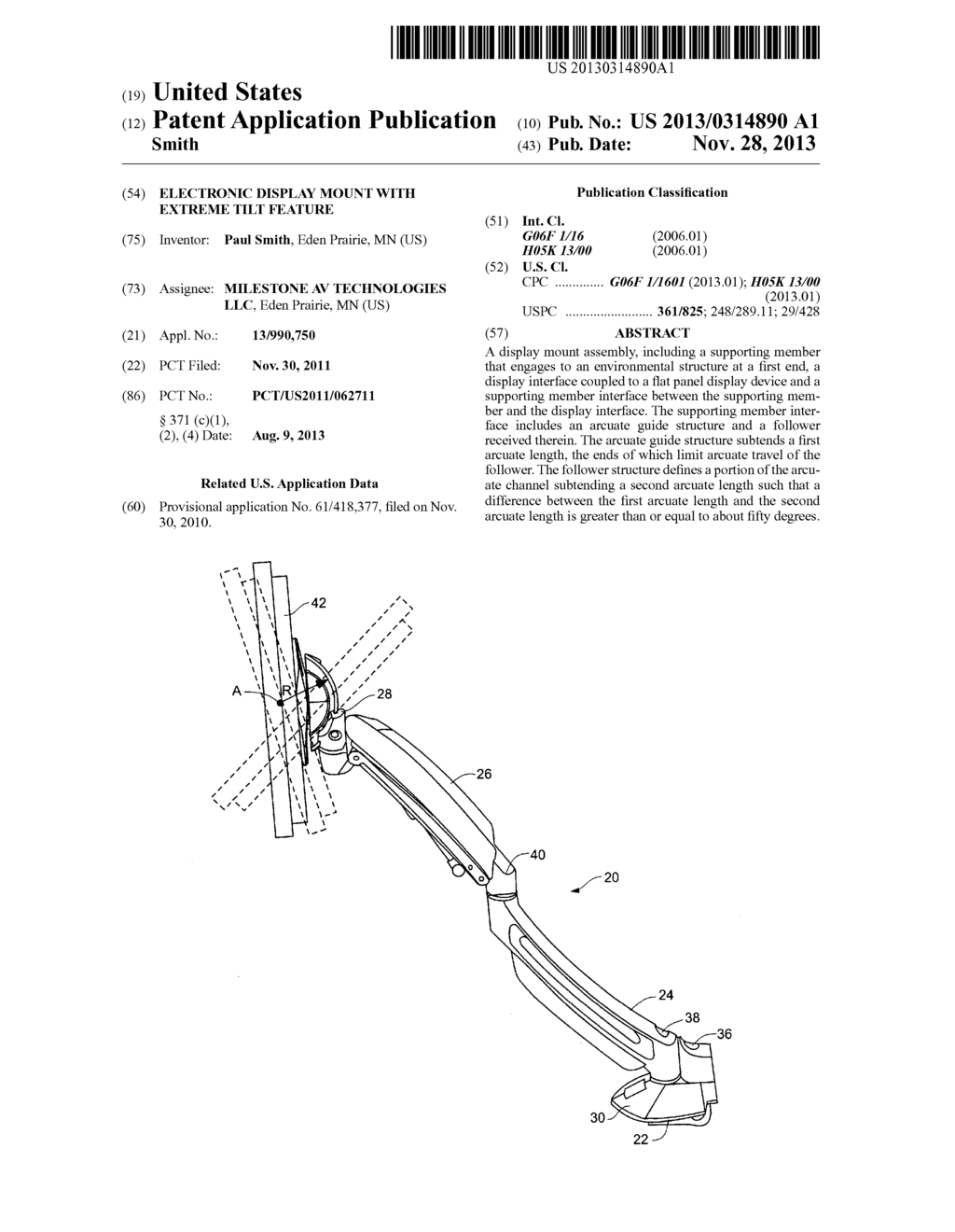 ELECTRONIC DISPLAY MOUNT WITH EXTREME TILT FEATURE - diagram, schematic, and image 01