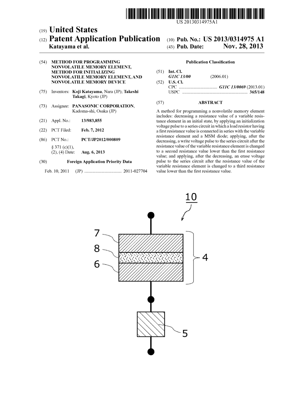 METHOD FOR PROGRAMMING NONVOLATILE MEMORY ELEMENT, METHOD FOR INITIALIZING     NONVOLATILE MEMORY ELEMENT, AND NONVOLATILE MEMORY DEVICE - diagram, schematic, and image 01