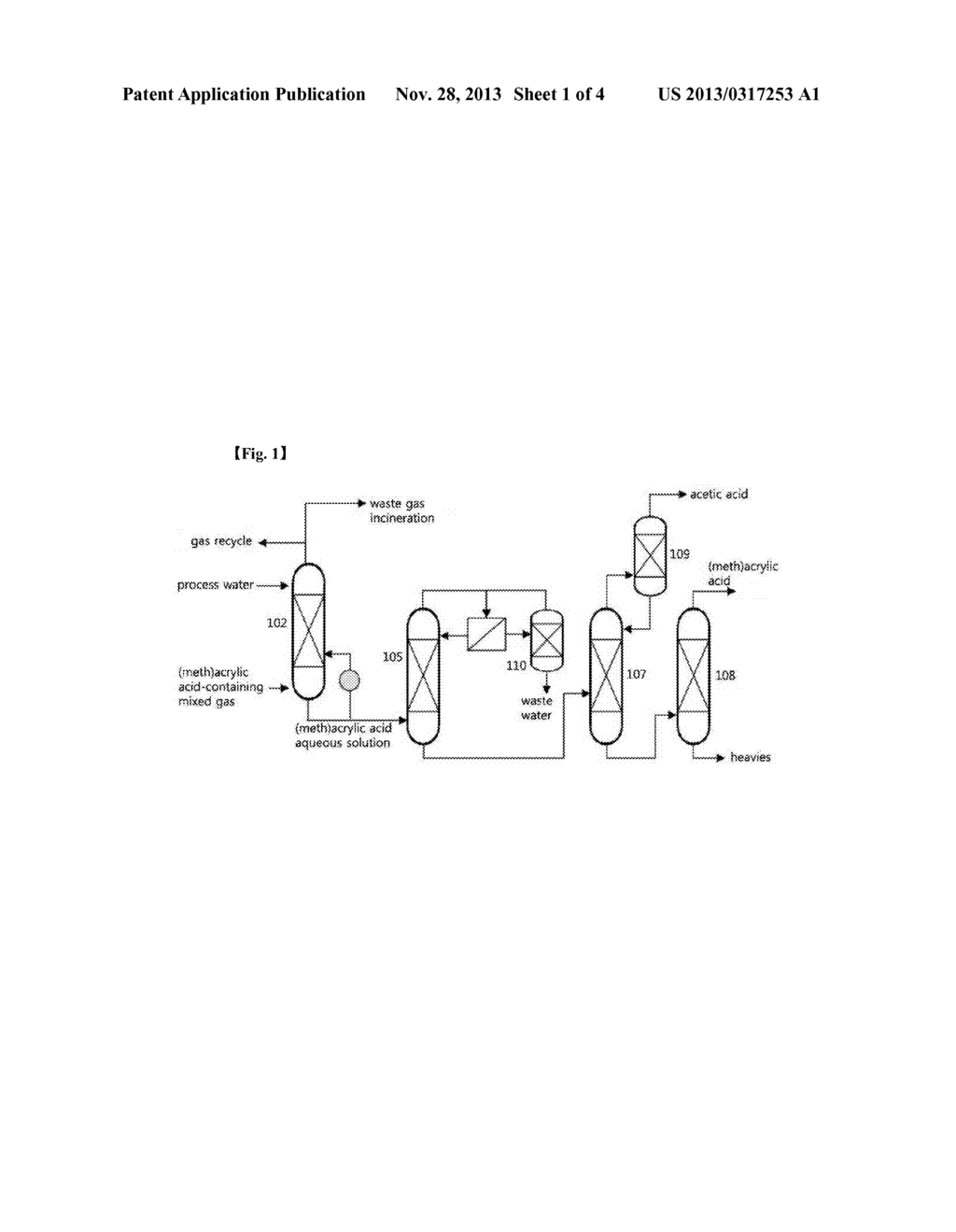 PROCESS FOR CONTINUOUS RECOVERING (METH) ACRYLIC ACID AND APPARATUS FOR     THE PROCESS (AS AMENDED) - diagram, schematic, and image 02