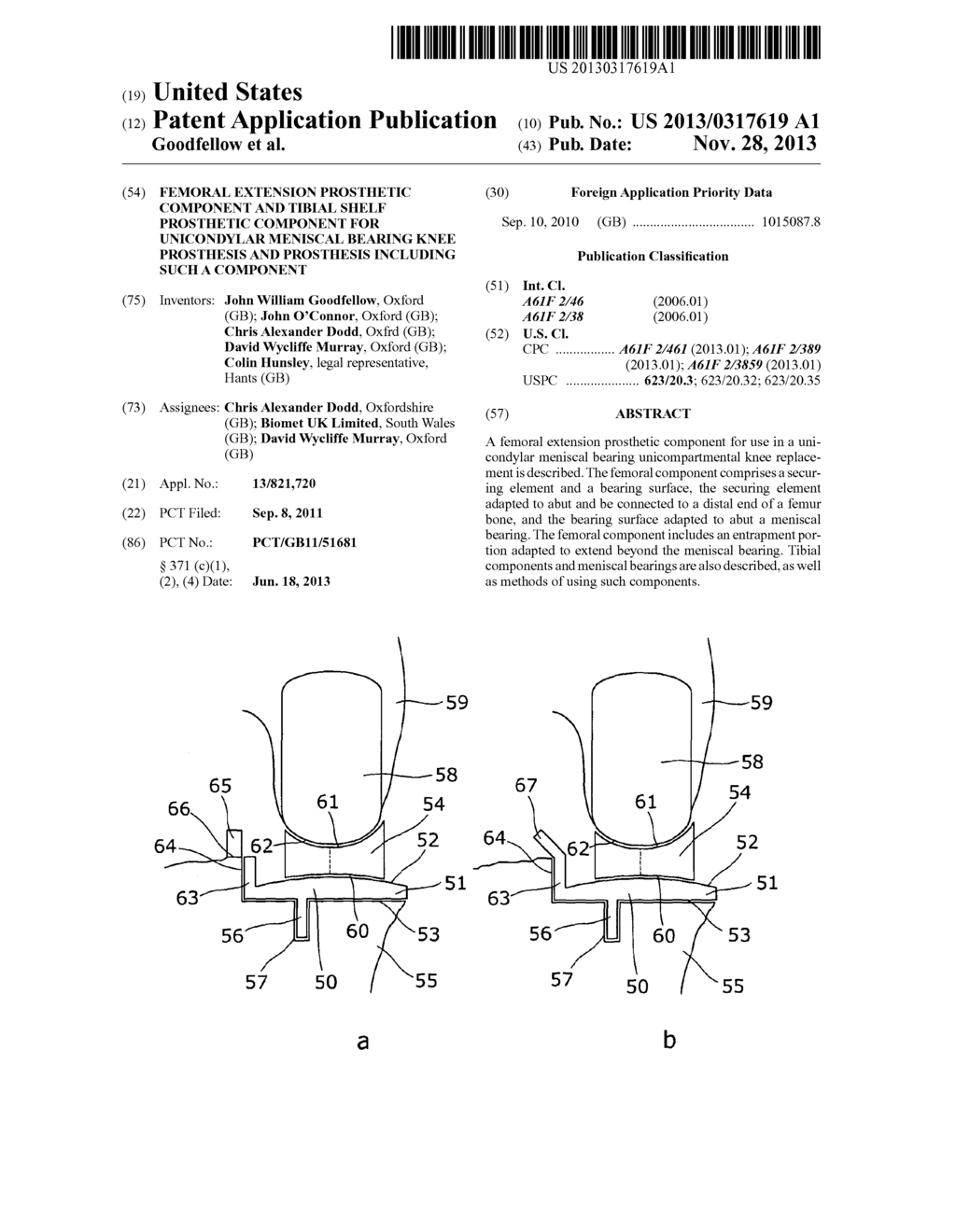 FEMORAL EXTENSION PROSTHETIC COMPONENT AND TIBIAL SHELF PROSTHETIC     COMPONENT FOR UNICONDYLAR MENISCAL BEARING KNEE PROSTHESIS AND PROSTHESIS     INCLUDING SUCH A COMPONENT - diagram, schematic, and image 01