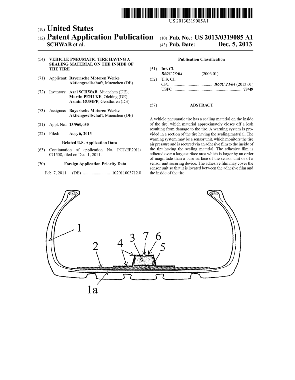 Vehicle Pneumatic Tire Having a Sealing Material on the Inside of the Tire - diagram, schematic, and image 01