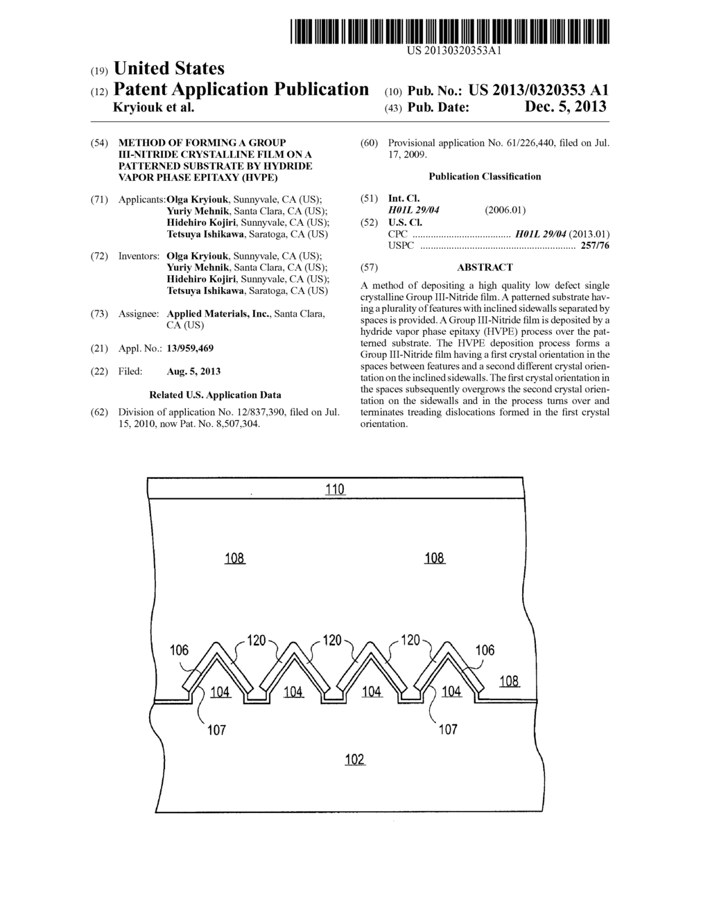 METHOD OF FORMING A GROUP III-NITRIDE CRYSTALLINE FILM ON A PATTERNED     SUBSTRATE BY HYDRIDE VAPOR PHASE EPITAXY (HVPE) - diagram, schematic, and image 01