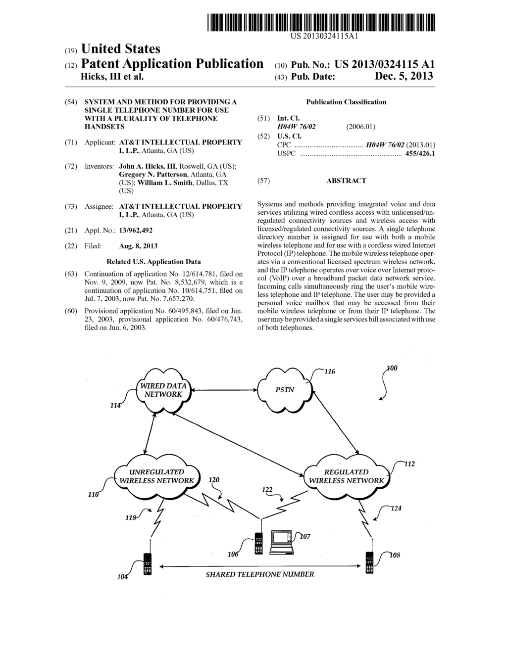 SYSTEM AND METHOD FOR PROVIDING A SINGLE TELEPHONE NUMBER FOR USE WITH A     PLURALITY OF TELEPHONE HANDSETS - diagram, schematic, and image 01