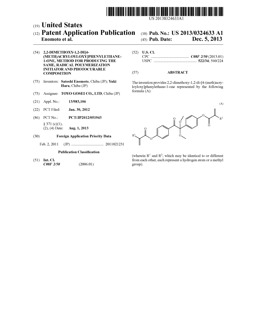 2,2-DIMETHOXY-1,2-DI[4-(METH)ACRYLOYLOXY]PHENYLETHANE-1-ONE, METHOD FOR     PRODUCING THE SAME, RADICAL POLYMERIZATION INITIATOR AND PHOTOCURABLE     COMPOSITION - diagram, schematic, and image 01