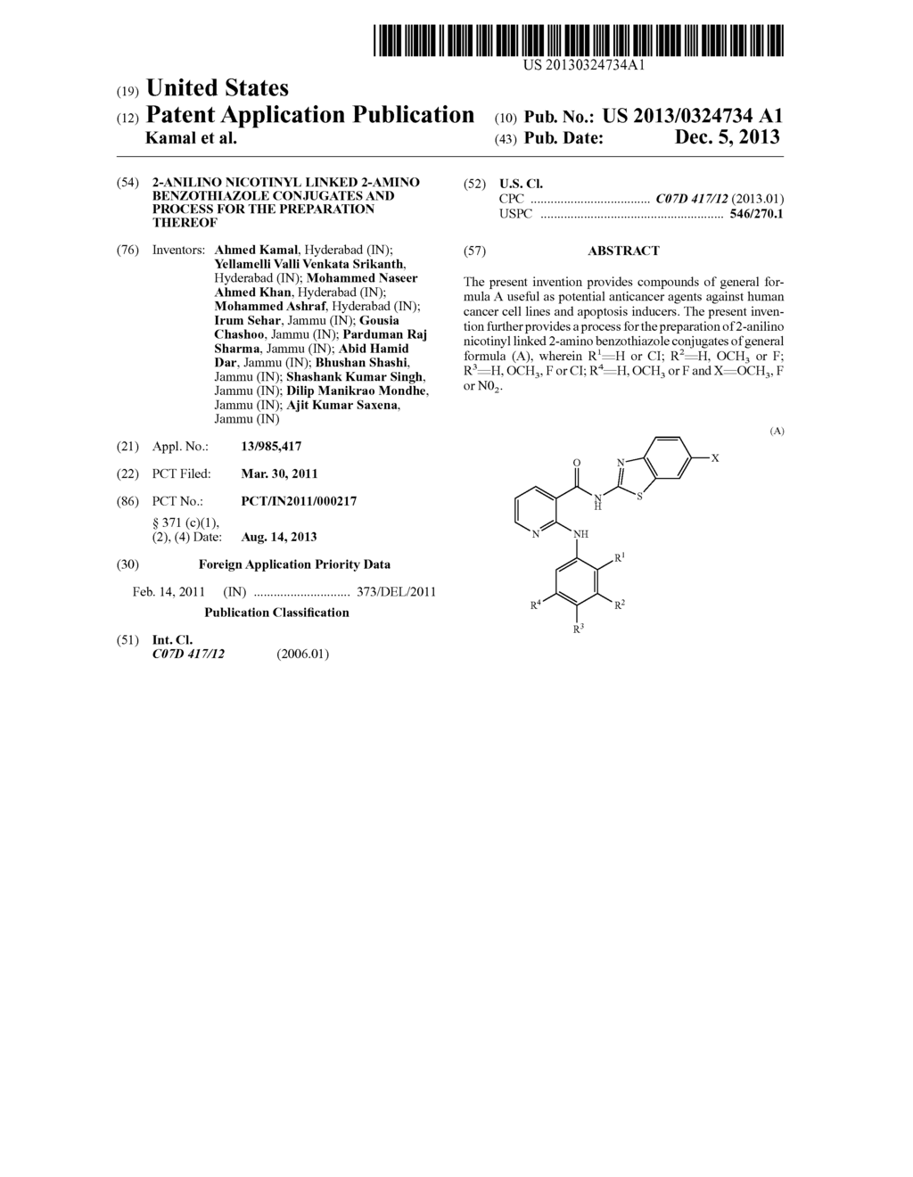 2-ANILINO NICOTINYL LINKED 2-AMINO BENZOTHIAZOLE CONJUGATES AND PROCESS     FOR THE PREPARATION THEREOF - diagram, schematic, and image 01