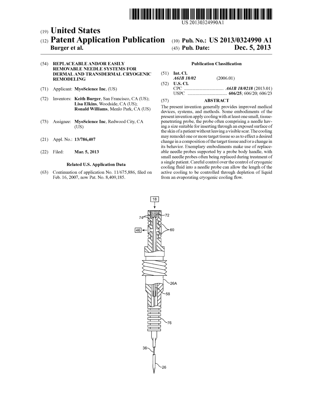 Replaceable and/or Easily Removable Needle Systems for Dermal and     Transdermal Cryogenic Remodeling - diagram, schematic, and image 01