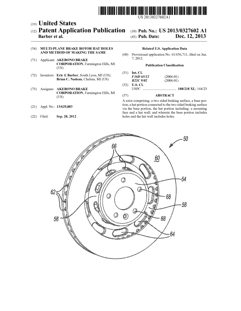 MULTI-PLANE BRAKE ROTOR HAT HOLES AND METHOD OF MAKING THE SAME - diagram, schematic, and image 01