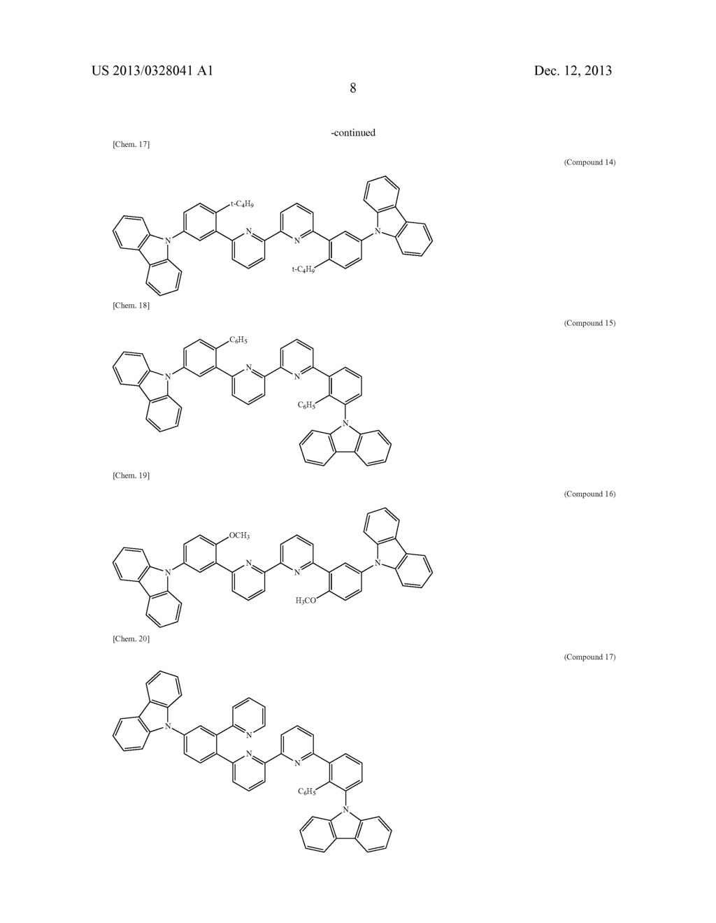 COMPOUNDS HAVING BIPYRIDYL GROUP AND CARBAZOLE RING, AND ORGANIC     ELECTROLUMINESCENT ELEMENT - diagram, schematic, and image 11