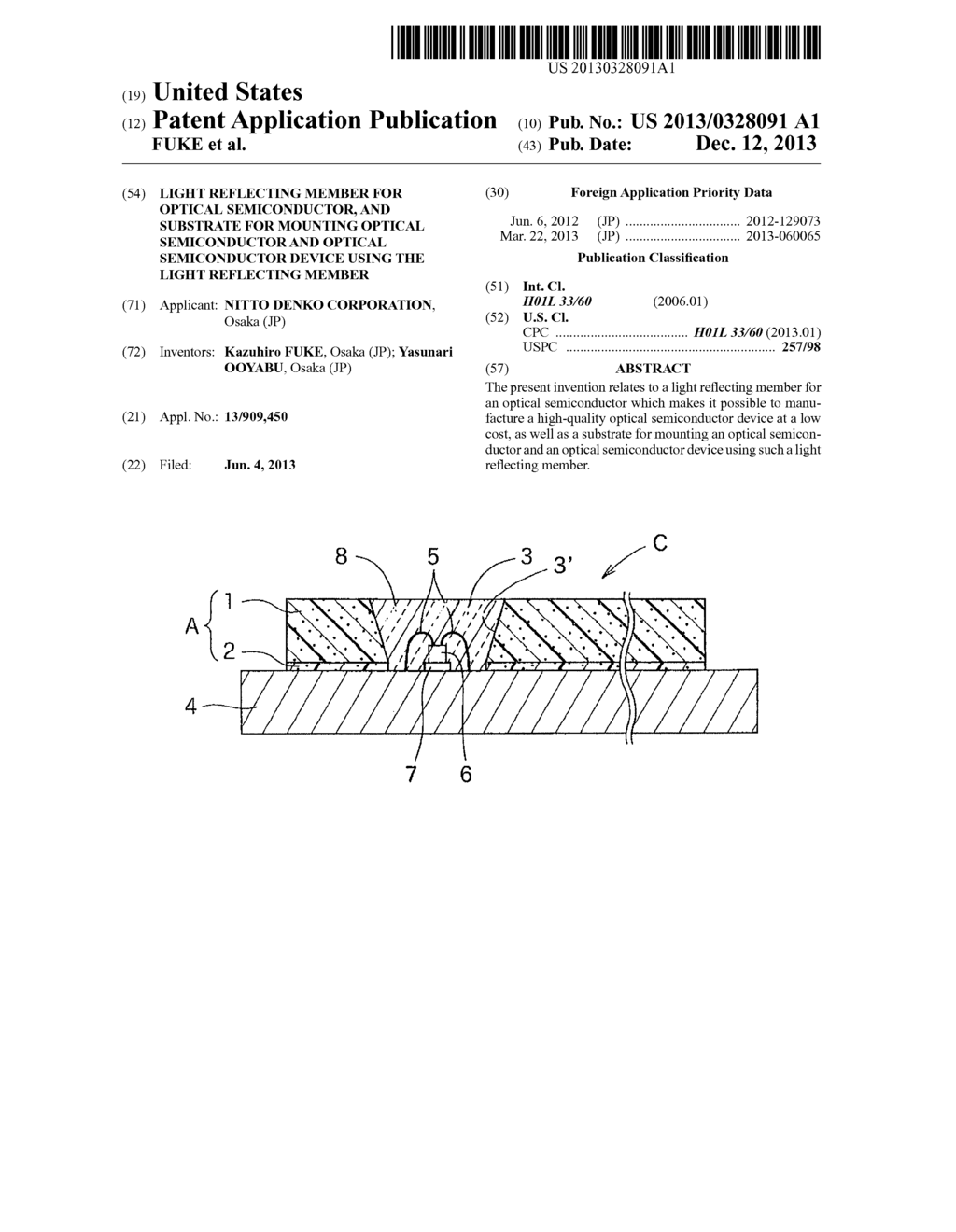 LIGHT REFLECTING MEMBER FOR OPTICAL SEMICONDUCTOR, AND SUBSTRATE FOR     MOUNTING OPTICAL SEMICONDUCTOR AND OPTICAL SEMICONDUCTOR DEVICE USING THE     LIGHT REFLECTING MEMBER - diagram, schematic, and image 01