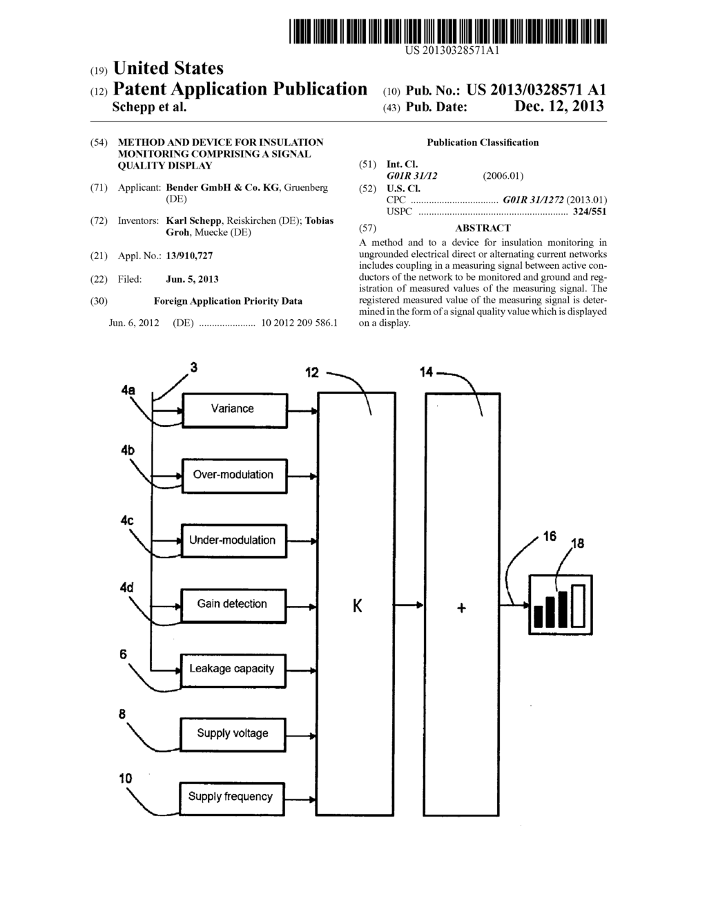 Method And Device For Insulation Monitoring Comprising A Signal Quality     Display - diagram, schematic, and image 01