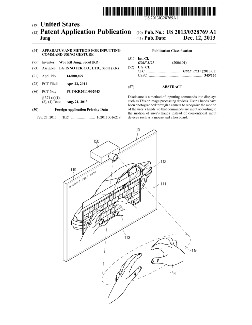 APPARATUS AND METHOD FOR INPUTTING COMMAND USING GESTURE - diagram, schematic, and image 01