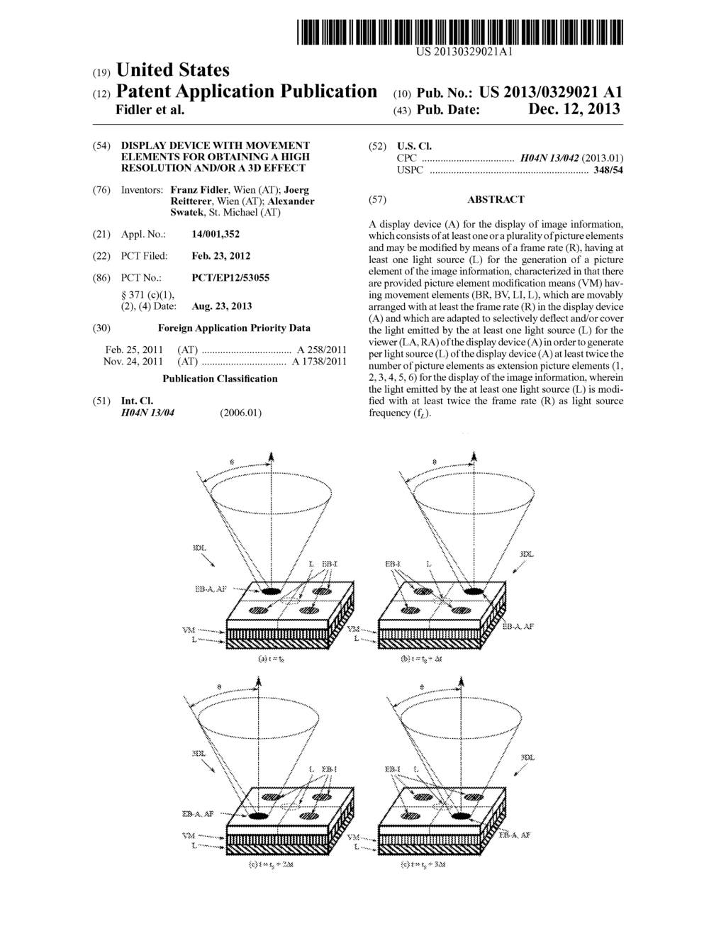 DISPLAY DEVICE WITH MOVEMENT ELEMENTS FOR OBTAINING A HIGH RESOLUTION     AND/OR A 3D EFFECT - diagram, schematic, and image 01