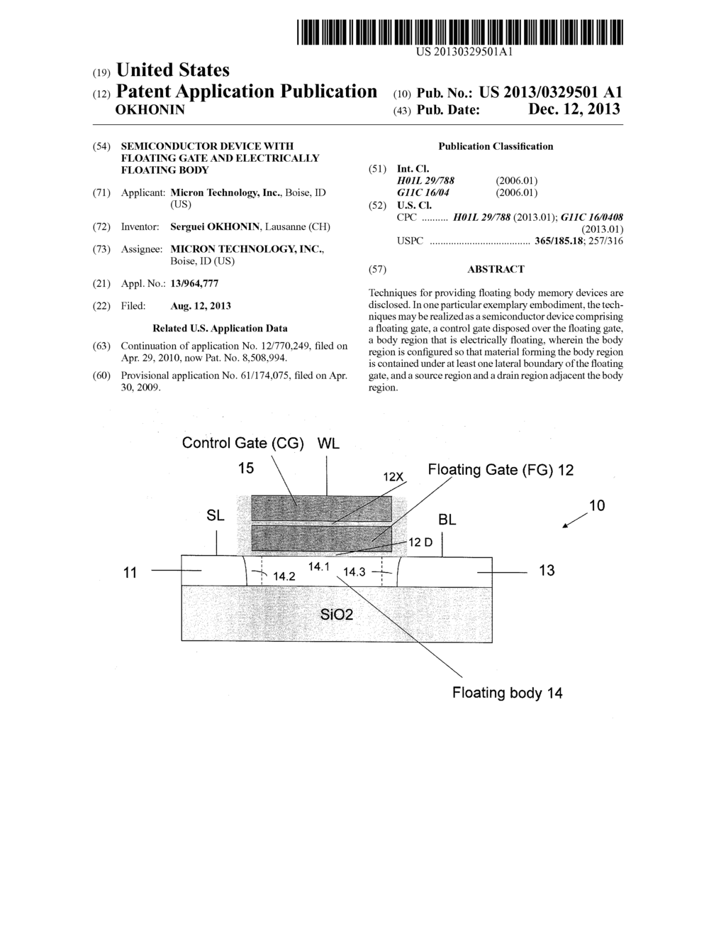 SEMICONDUCTOR DEVICE WITH FLOATING GATE AND ELECTRICALLY FLOATING BODY - diagram, schematic, and image 01