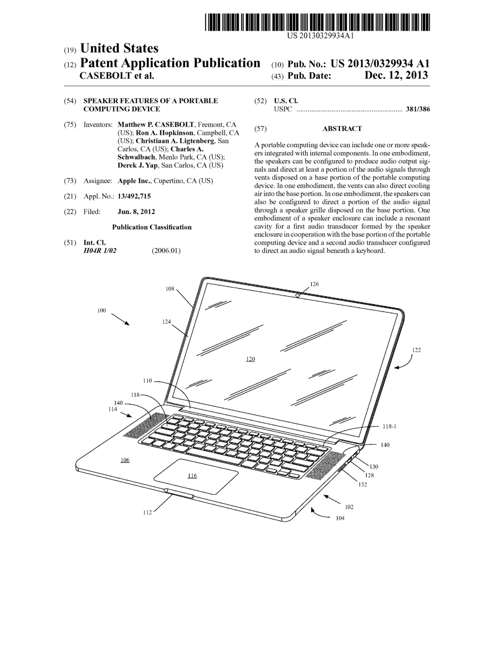 SPEAKER FEATURES OF A PORTABLE COMPUTING DEVICE - diagram, schematic, and image 01