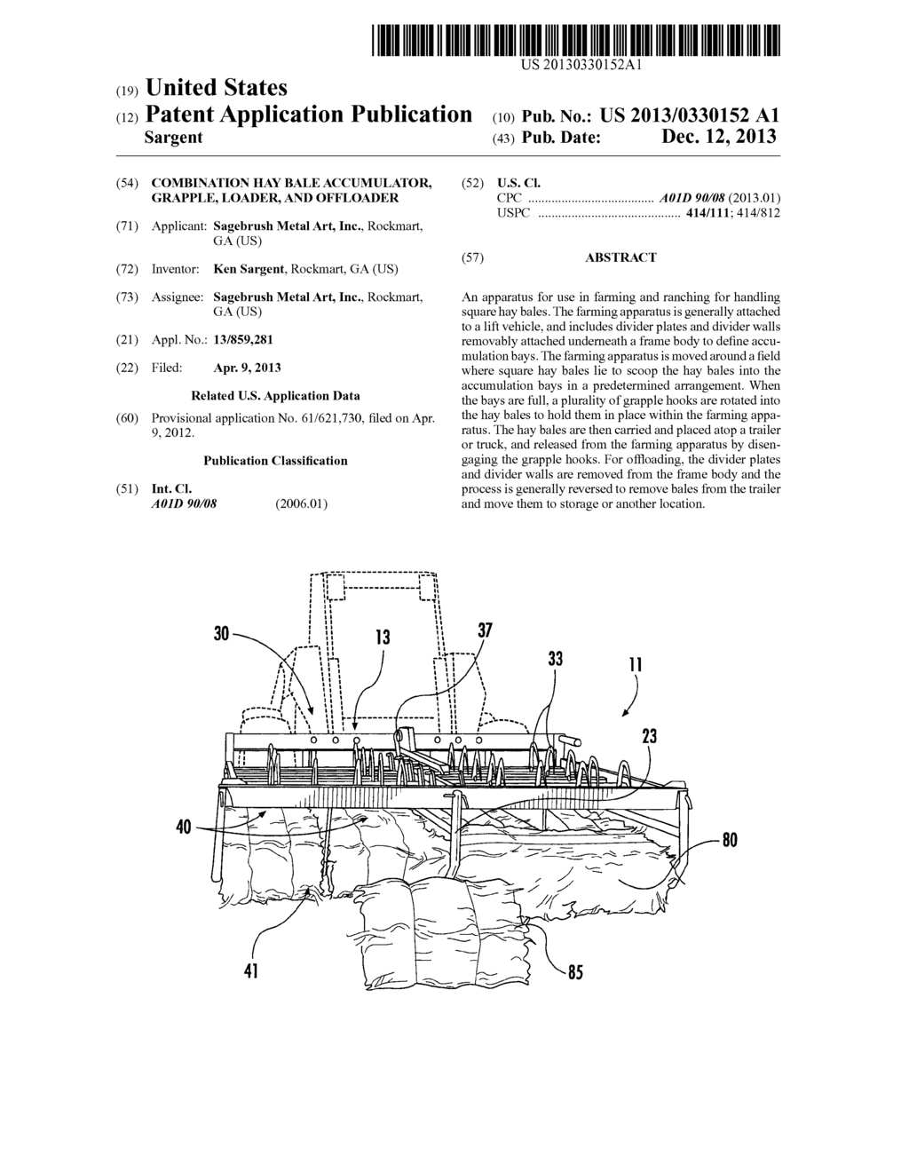 Combination Hay Bale Accumulator, Grapple, Loader, and Offloader - diagram, schematic, and image 01