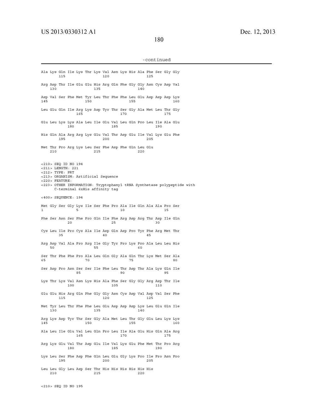 INNOVATIVE DISCOVERY OF THERAPEUTIC, DIAGNOSTIC, AND ANTIBODY COMPOSITIONS     RELATED TO PROTEIN FRAGMENTS OF TRYPTOPHANYL-TRNA SYNTHETASES - diagram, schematic, and image 189