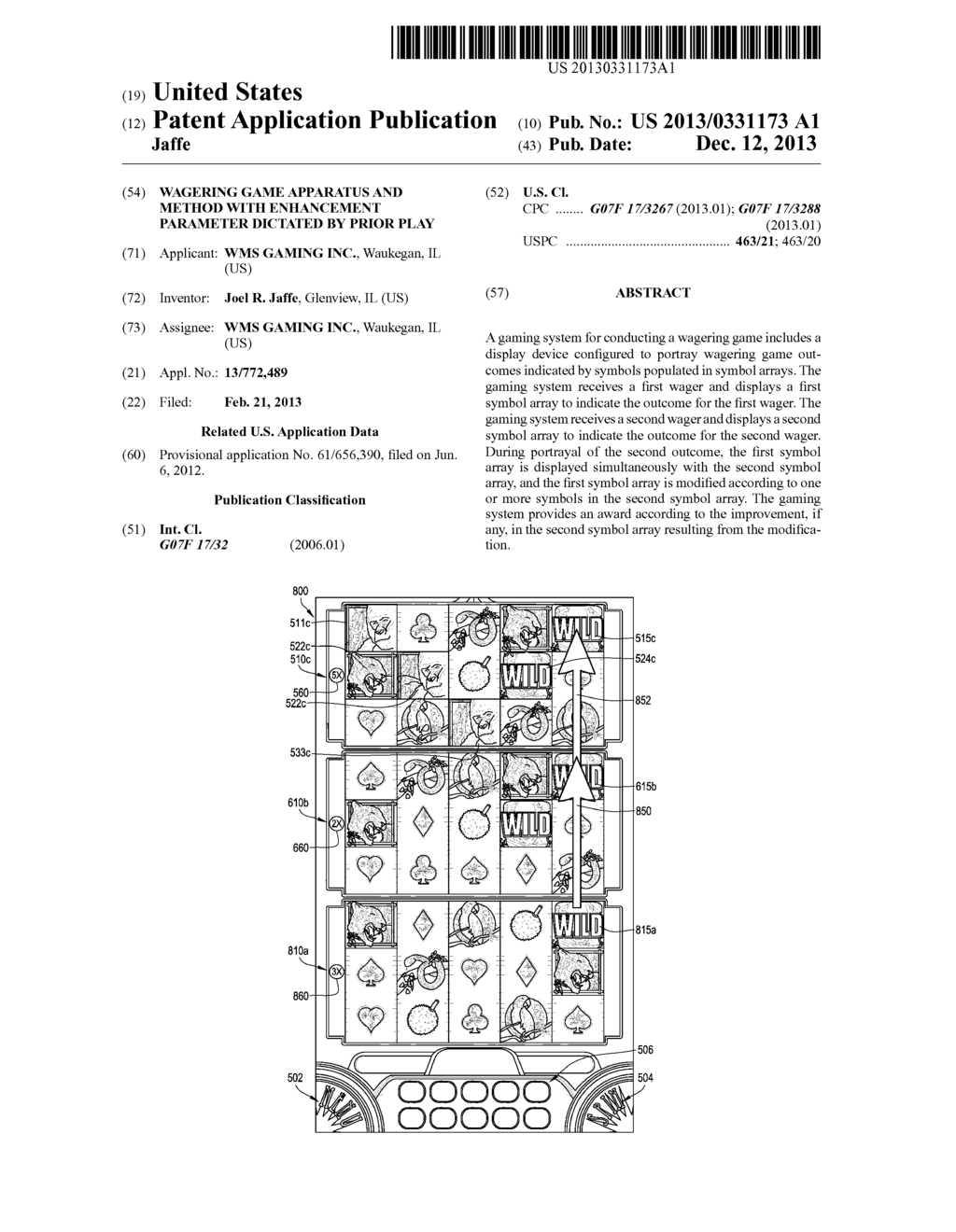 WAGERING GAME APPARATUS AND METHOD WITH ENHANCEMENT PARAMETER DICTATED BY     PRIOR PLAY - diagram, schematic, and image 01