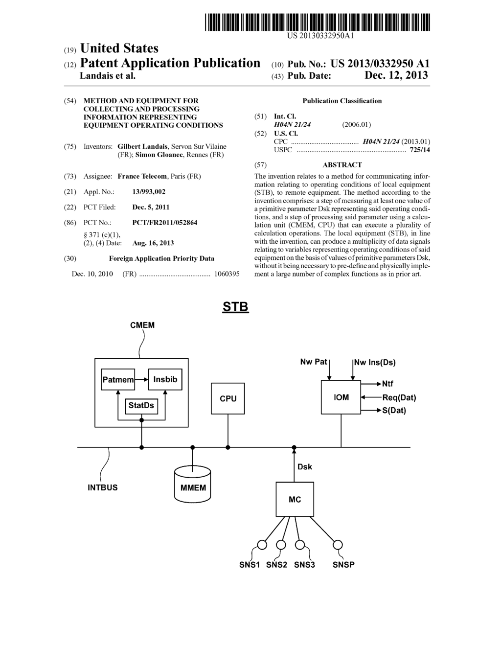 METHOD AND EQUIPMENT FOR COLLECTING AND PROCESSING INFORMATION     REPRESENTING EQUIPMENT OPERATING CONDITIONS - diagram, schematic, and image 01