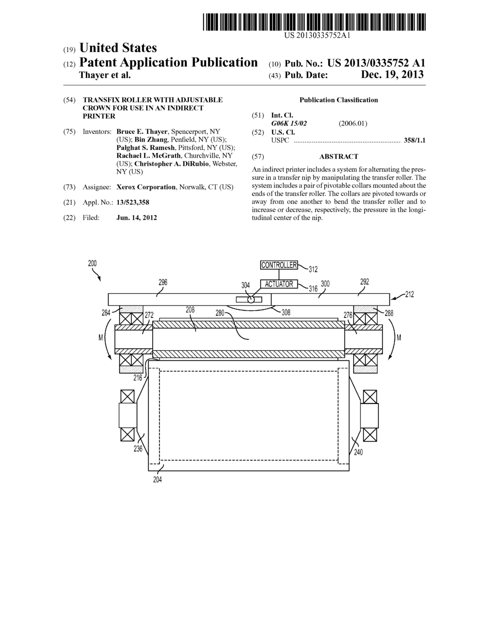 Transfix Roller with Adjustable Crown for Use in an Indirect Printer - diagram, schematic, and image 01