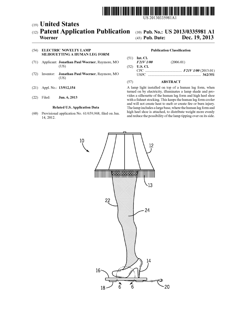 ELECTRIC NOVELTY LAMP SILHOUETTING A HUMAN LEG FORM - diagram, schematic, and image 01